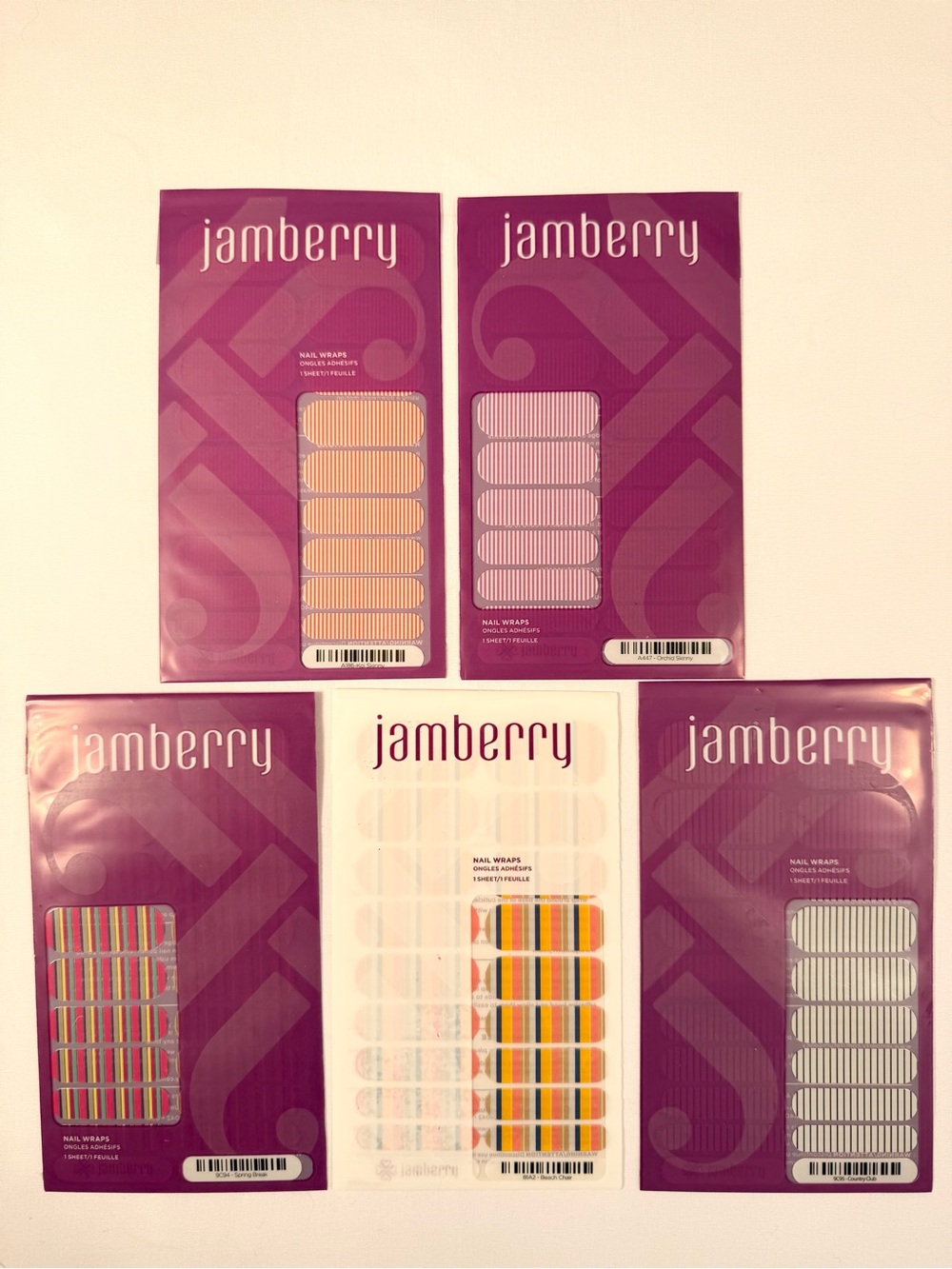 Jamberry Nail Wraps Lot of 5 - Retired Striped Collection Full Sheets Y2K Rare
